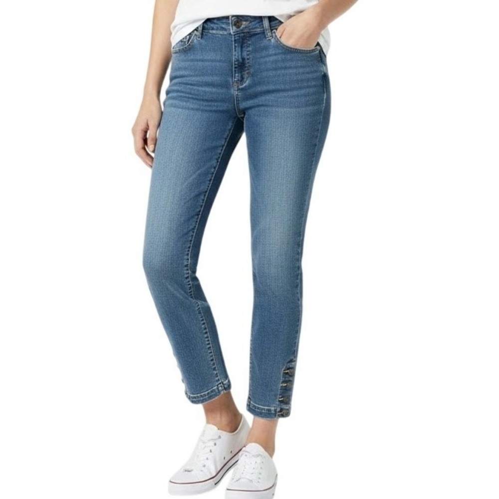 ❤️3/$15 Talbots Slim Crop Ankle Jeans Flawless Five Pocket Button Hem- Size 6